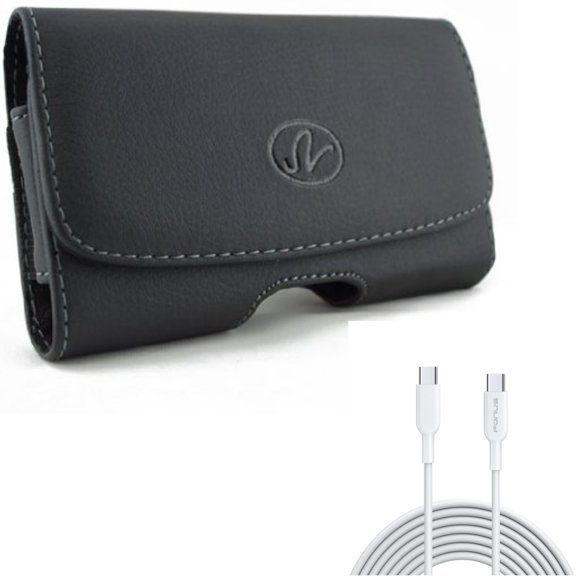 Fast Charger Cord 10ft Long Type-C Cable w Leather Case Belt Clip for Samsung Galaxy A53 5G,A33 5G Phones - PD Power Wire (USB-C to USB-C), Swivel Holster Loops Cover