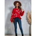 thumbnail image 4 of Women Valentines Day Sweater Long Sleeve Embroidery Heart Sweater Oversized Knitted Pullover Jumper Tops Red S, 4 of 9