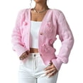 thumbnail image 2 of Cárdigan de Punto Grueso con Lazo para Mujer, Abierto Al Frente, , de Larga, con Botones, para Invierno. Rosa S, 2 of 10