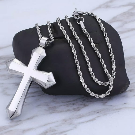 HOOUN Mens 316L Stainless Steel 48*67mm Large Smooth cross Pendant Necklace Rope Chain