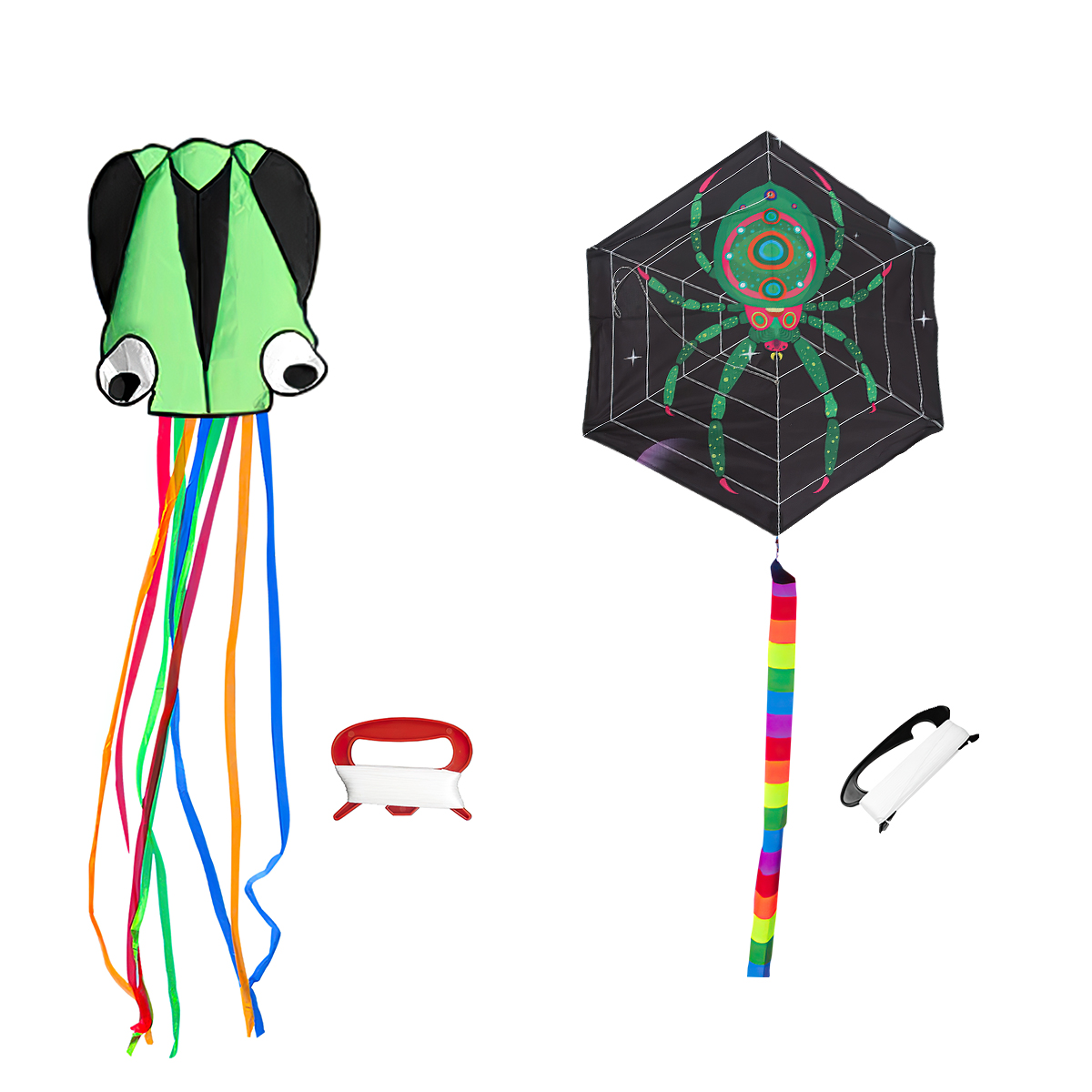 Kepooman Large Green Octopus Kite & Green Spider-Print Kite with Tail & Lines, 2 Pack Easy Flyer Kites for Family Outdoor Game Activities Kepooman Large Green Octopus Kite & Green Spider-Print Kite with Tail & Lines, 2 Pack Easy Flyer Kites for Family Outdoor Game Activities