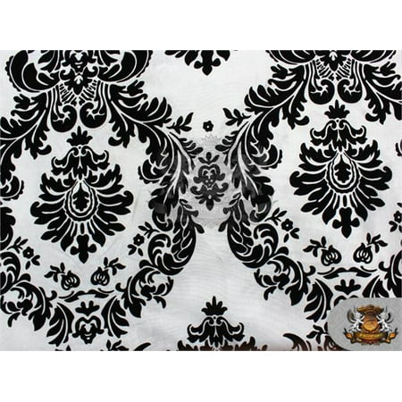 Satin Print Fabric - Satin Velvet Prints Fabric EMPIRE DAMASK WHITE / 52