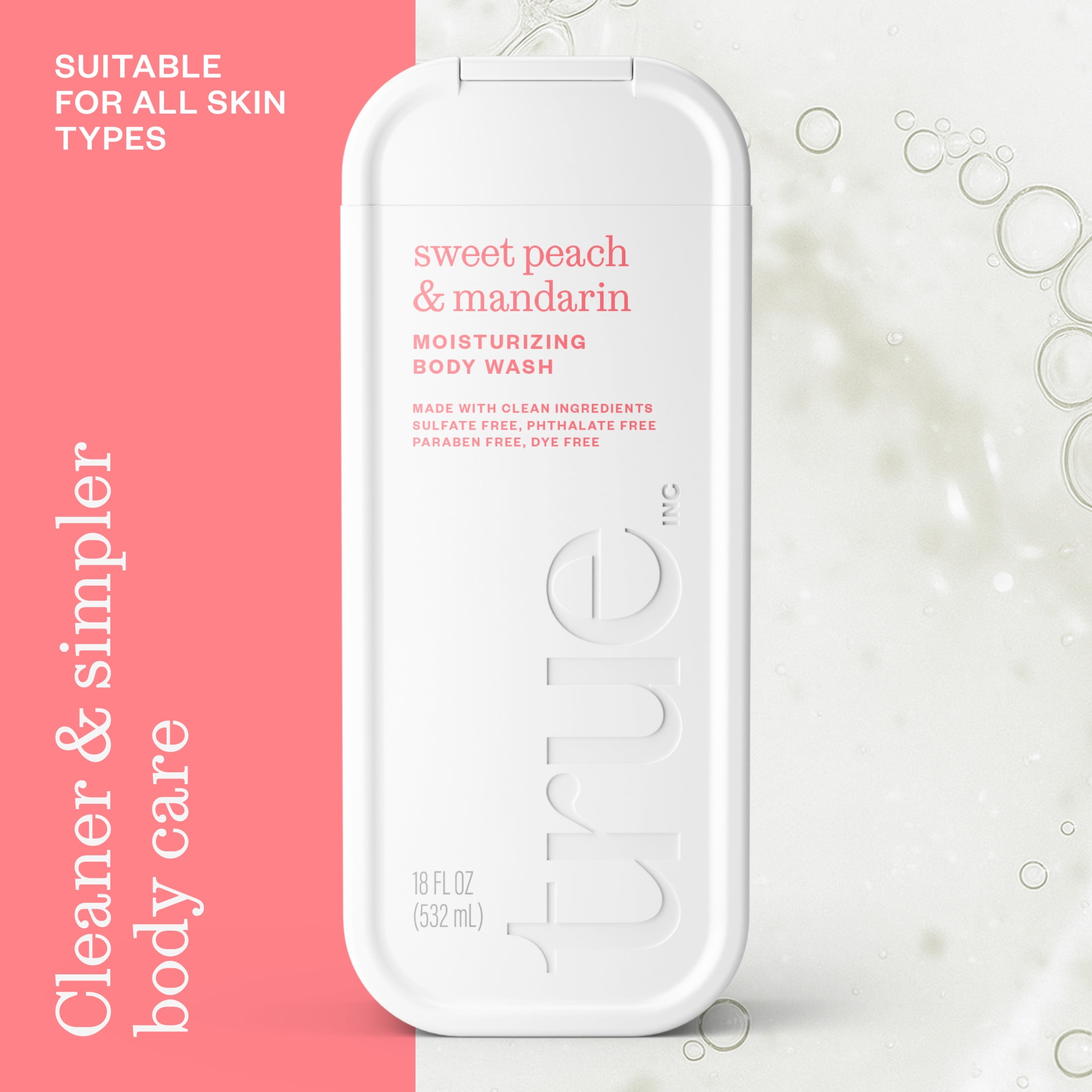 True Sweet Peach & Mandarin Body Wash, Sulfate-Free, Moisturizing and Hydrating Formula for Women & Men, 18 fl oz