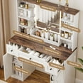 thumbnail image 2 of Farmhouse Makeup Vanity Desk with Mirror and Lights, Makeup Vanity with Open Shelves & Power Strip, 3 Lighting Modes Adjustable Brightness, Vanity Table Set for Bedroom, 2 of 9