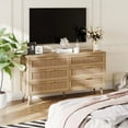 Rovaurx 6 Drawer Double Dresser Chest, Rattan Bedroom Table, Natural