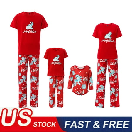 

Christmas Family Matching Pajamas Set Red Cartoon Unicorns Short-Sleeves T-Shirt Long Pants Pajama Suit