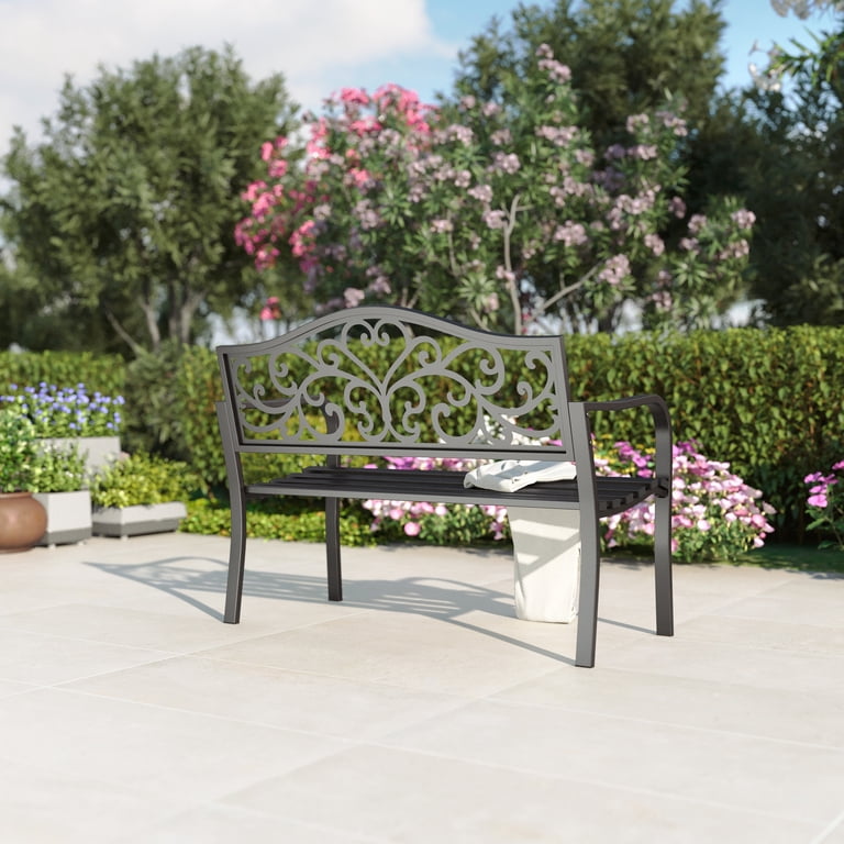 Summit Living Outdoor Garden Bench with Armrests, Black photo 5