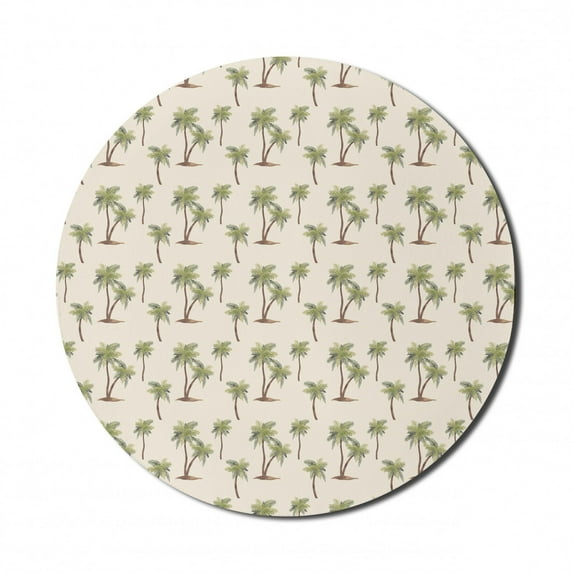 Hawaii Mouse Pad for Computers, Repetitive Jungle Trees Pattern Hand Drawn Pastel Tropical Palms, Round Non-Slip Thick Rubber Modern Gaming Mousepad, 8" Round, Cream Cocoa and Khaki, by Ambesonne