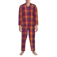thumbnail image 3 of Picia Orange and Purple Plaid Pattern Men’s Long-Sleeve Sleepwear Set - Soft 2-Piece Loungewear with Pockets, Comfy PJs for Relaxing Nights-X-Large, 3 of 7