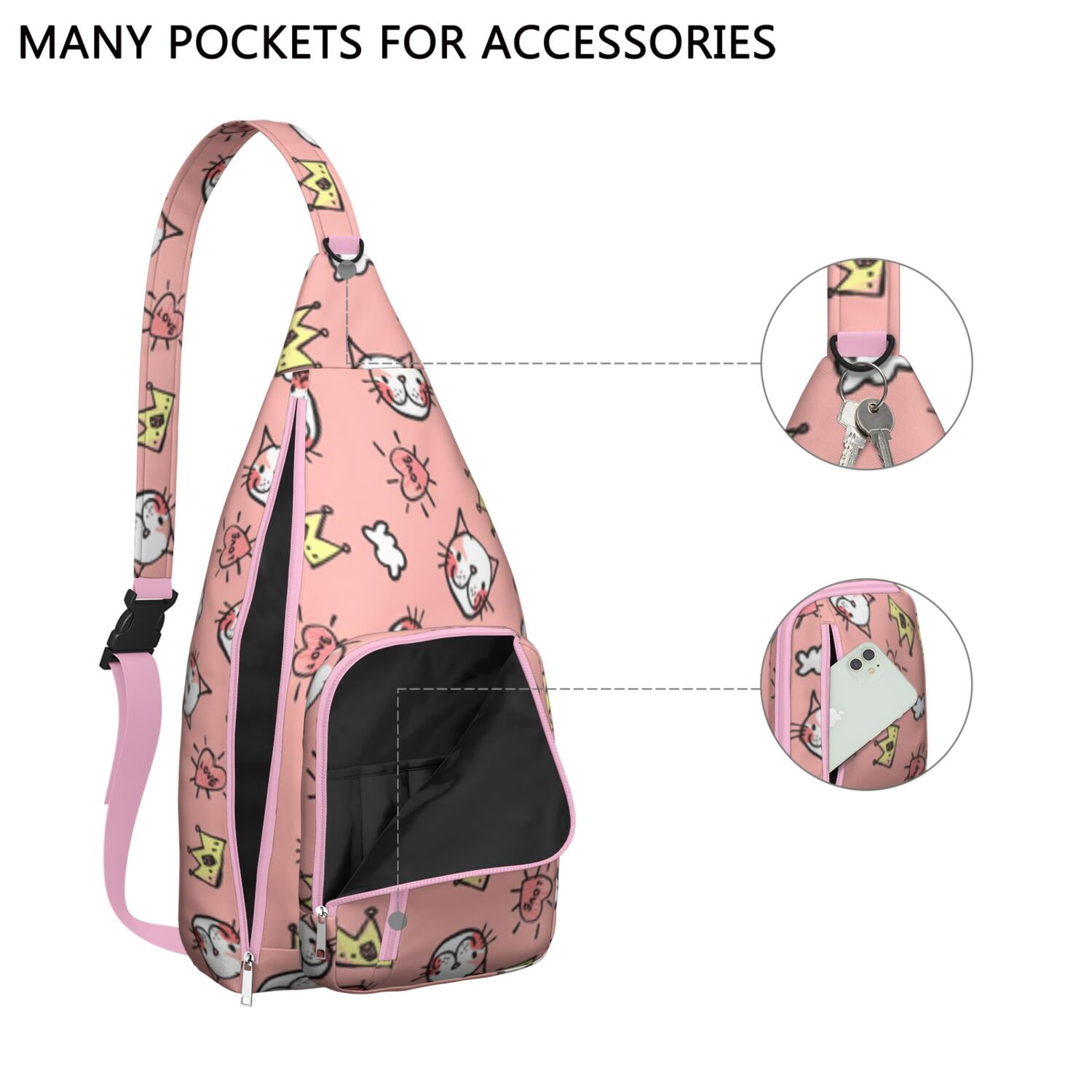 Floral Cat Shoulder Bag - Hand-drawn Cat Graphic Sling Backpack (Lightweight & Breathable, Organized Storage)