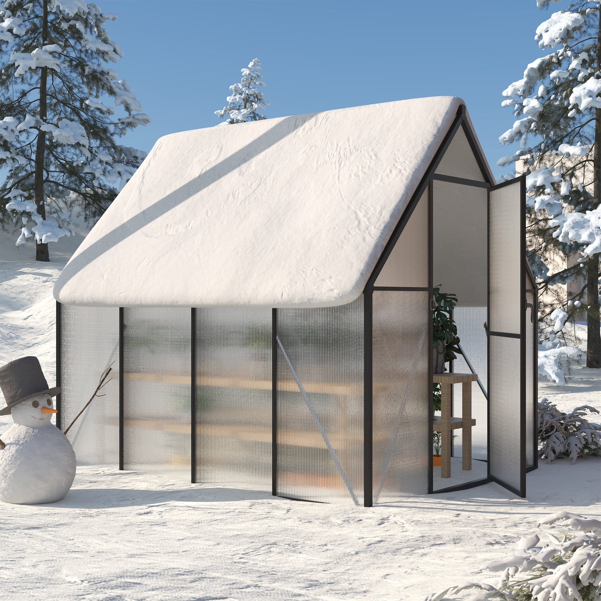6x8ft Greenhouse for Outdoors, Enhanced Aluminum Frame Greenhouse with Roof Vent, Large Walk-in Green House for Garden Backyard