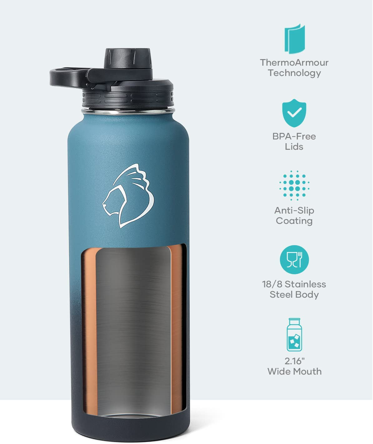 BUZIO Vacuum Insulated Stainless Steel Water Bottle 64oz with 40oz Insulted  Three Caps Water Bottle, BPA Free Double Wall Travel Mug/Flask for Outdoor