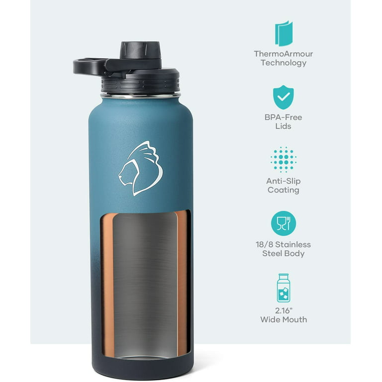 Buzio Insulated Water Bottle 40 oz with Straw & 3 Lids, Stainless Steel Water  Bottle with Straw, 3 Lids Gym & Sport Water Bottles Water Flask for Men,  Women & Kids 