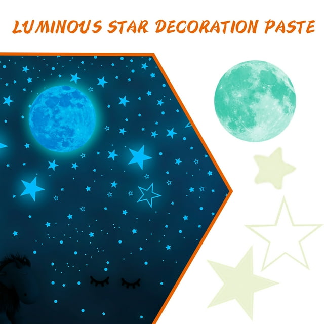 Azul Verde Luminoso Estrellas Luna Dormitorio Sala de estar Estudio Decoración del hogar Pared Wmkox8yii fhajkh268