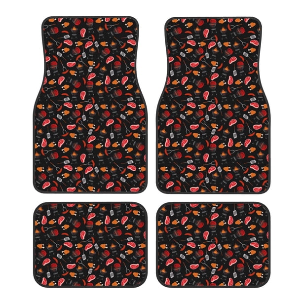 Fotbe BBQ Juego de 4 Tapetes para Auto con Estampado – Alfombrillas de Goma Reforzada, Diseño Antideslizante, Protección para Todo el Año – Vehículos, Autos, Camionetas y SUVs