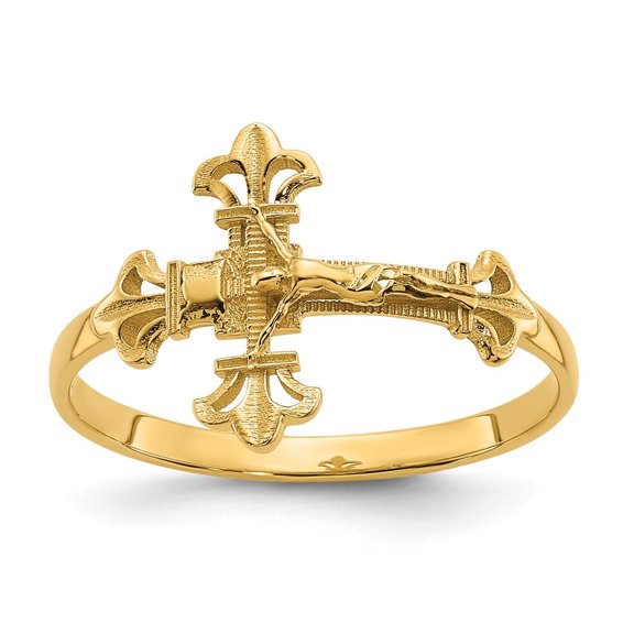 Diamond2Deal 14k Yellow Gold Diamond-cut Crucifix Cross Ring for Women Size-7
