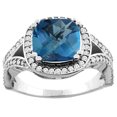 thumbnail image 1 of 10K Yellow Gold Natural London Blue Topaz Split Ring Cushion 8x8mm Diamond Accent, size 9, 1 of 2