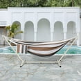 thumbnail image 2 of VibrantEcho Hammocks Double Hammock with Stand - 2 Person Heavy Duty Outdoor Hammock for Adults, Includes Durable Steel Stand, Portable Carrying Bag and Pillow, Brown Stripes, 2 of 13