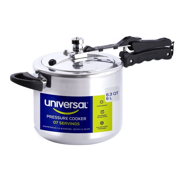 Universal 6.3 Quart Pressure Cooker, Aluminum Stovetop Pressure Cooker with 5-Layer Safety System, Heat-Resistant Handles, Inner Lid Design, for Beans, Soups, Stews & Meat