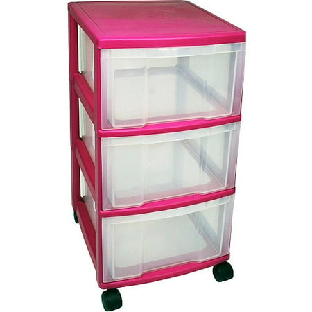 3-Drawer Pink Rolling Cart, Set of 2