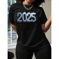 thumbnail image 2 of Women's "51.43meter Glitter Print Black T-Shirt - Casual Short Sleeve Crew Neck, Polyester, Machine Washable, Ideal for All Seasons, 2 of 7