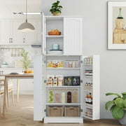 HOMEFORT Tall Kitchen Pantry Storage Cabinet with Doors and Shelves, Wooden Food Pantry Farmhouse Cupboard Freestanding Buffet for Kitchen Dining Living Room, White