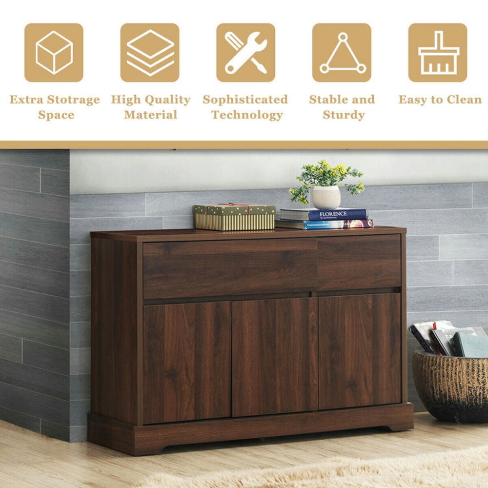 Finihen Kitchen Storage Cabinet, Buffet Sideboard, Storage Buffet Sideboard with 2 Drawers and 2 Cabinets, for Dining Room, Kitchen, Living Room, Walnut Finihen Kitchen Storage Cabinet, Buffet Sideboard, Storage Buffet Sideboard with 2 Drawers and 2 Cabinets, for Dining Room, Kitchen, Living Room, Walnut