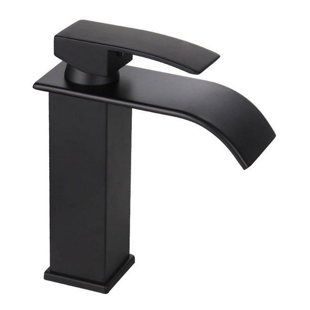 Grifo de lavabo alto en cascada, grifo de baño, mezclador de lavabo alto, ajustable en frío y caliente para baño, grifo mezclador de lavabo en cascada de latón y acero inoxidable (negro) brillar Electrónica