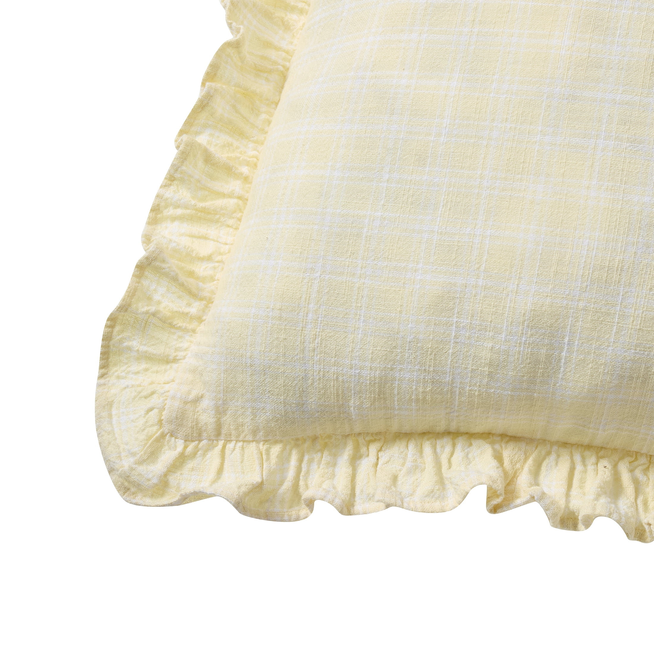 My Texas House 18 in x 18 in Yellow Plaid Ruffle Cotton Decorative Pillow