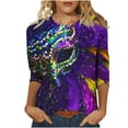 thumbnail image 2 of AGWOLF 3/4 Sleeve Mardi Gras Shirts for Women Casual Round Neck Mask Graphic Blouses Festival Party Tops, 2 of 4