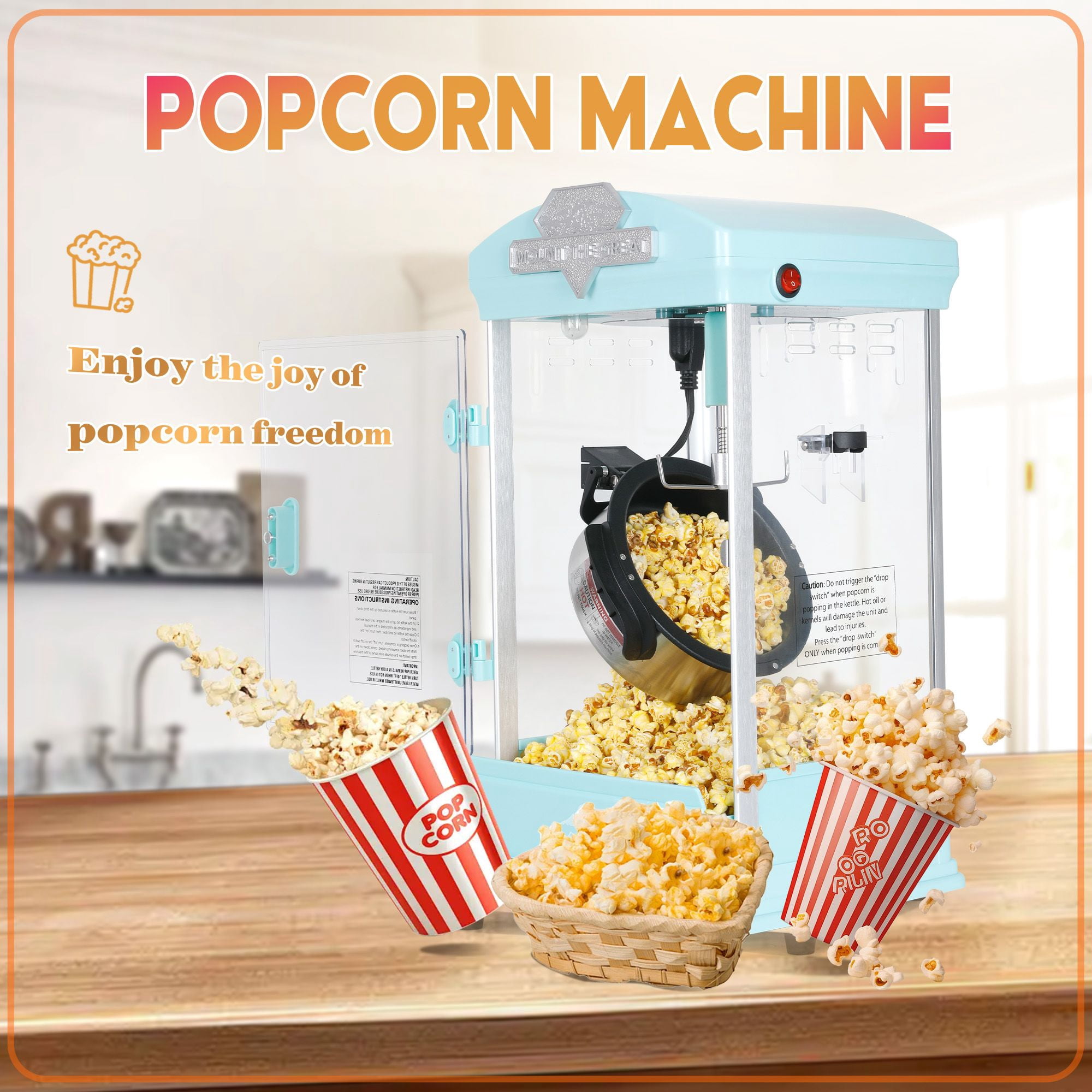 Portable Popcorn Maker Machine, 8 Ounce Kettle Popcorn Maker , Warming Deck, Countertop Popcorn Popper for Parties, Events, and Home Theater, Pink