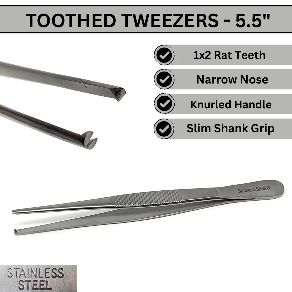 Lab Tweezers with Straight & Curved Tips Made of Stainless Steel Essential Lab Kit - 8 Pcs Lab Forceps