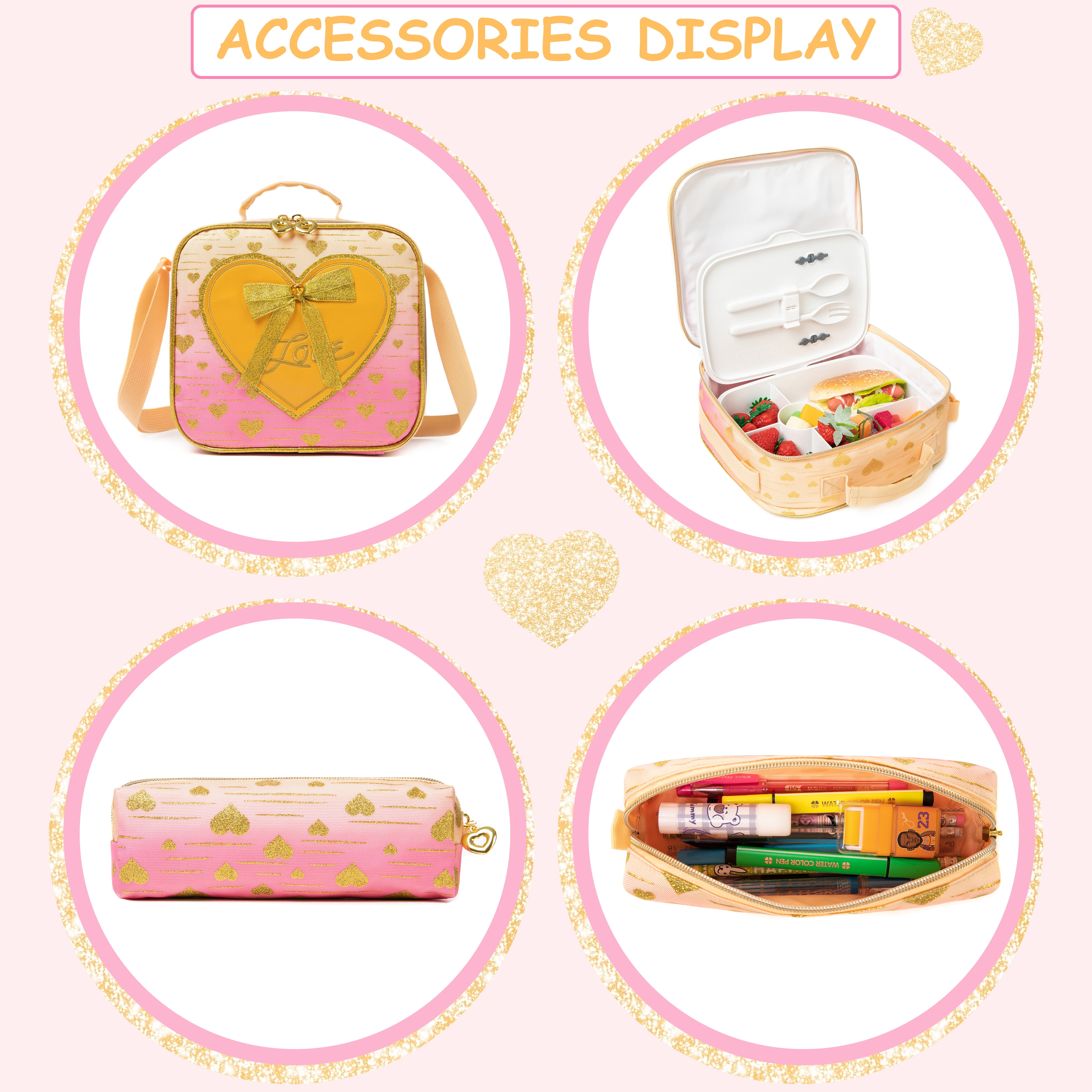 Kids Rolling Backpack for School Girls with Wheels Wheeled School Bags Girls Backpacks with Lunch Bag Pencil Case Ages 8-10