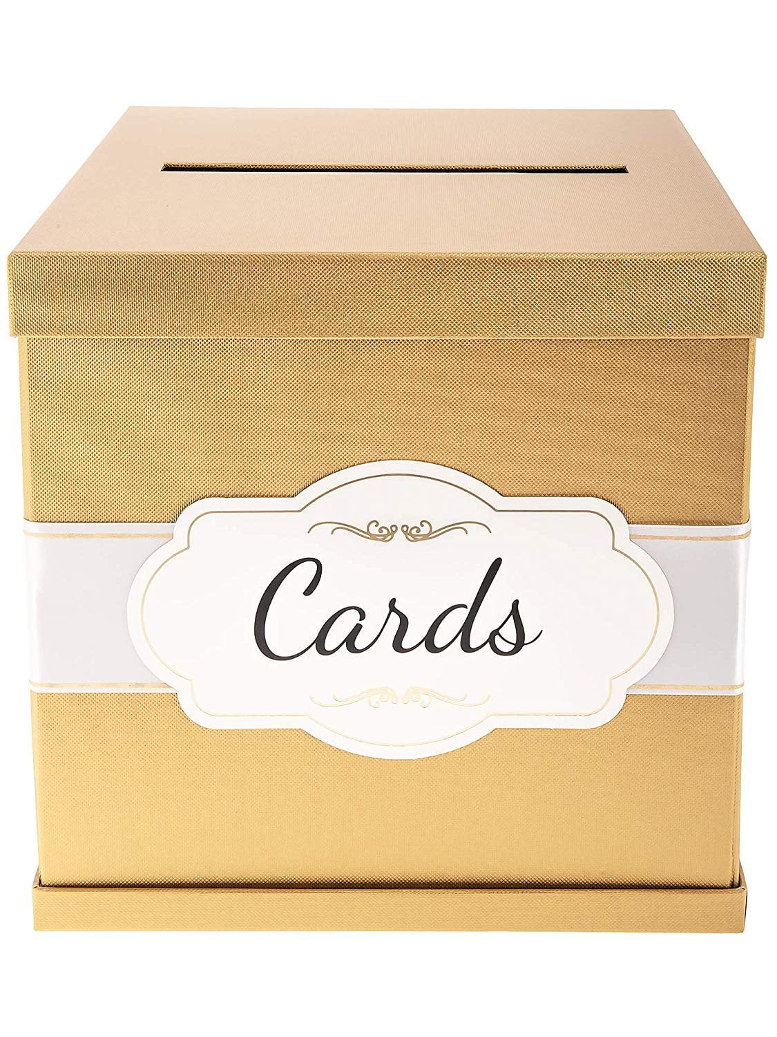 Gold Card Box with Gold Foil Satin Ribbon & Cards Label. A Large Card Holder Gift Box Size 10