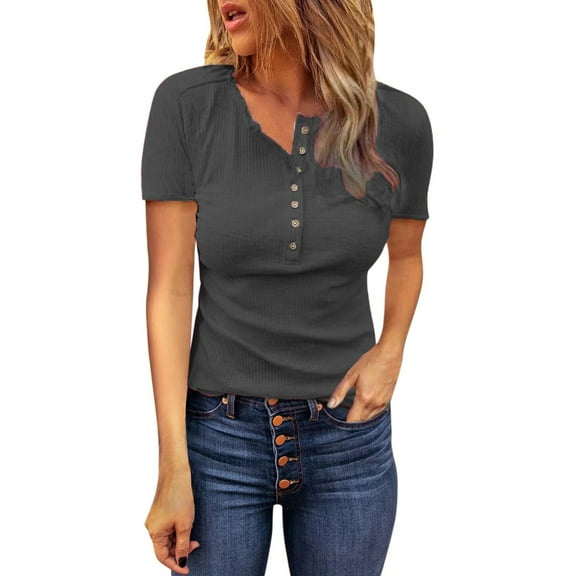 Fashion Women's T-Shirts Casual Blouse Short Sleeve Round Neck Summer Solid Color Tops for Women