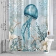 thumbnail image 2 of Ocean Jellyfish Bathroom Shower Curtain, Vintage Nautical Starfish Anchor Floral Waterproof Washable Soft Bath Curtain for Bathtub Decor with 12 Hooks&Grommet, 36x72 Inch, 2 of 9