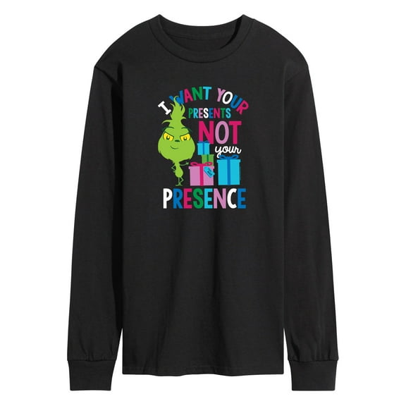 Dr. Seuss The Grinch - Little Grinch - Want Your Presents Not Presence - Men's Long Sleeve T-Shirt