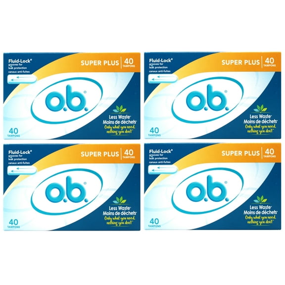 4 Pack - o.b. Tampons No Applicator, Unscented - 40ct, Applicator-Free Tampons Super Plus, Feminine Care, ob Tampon Super Plus