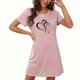 thumbnail image 1 of Camisón corto de San Valentín para mujer, talla grande, estampado en el pecho, cuello redondo, manga corta, 1 of 3