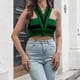 thumbnail image 3 of Gibobby Rayas con cuello en V para mujer en el exterior con un suéter con un chaleco de cuello supercorto(Verde,M), 3 of 5