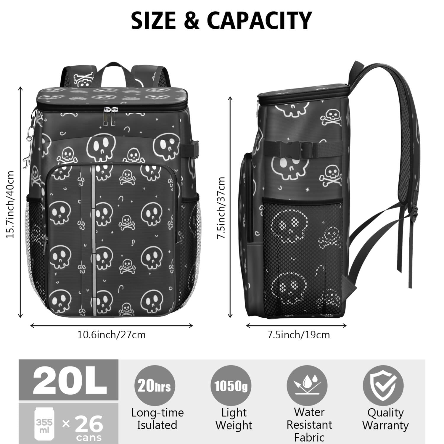 Camping Cooler Backpack 26 Cans,Insulated Backpack Insulated Leak Proof Travel Cooler Bag Waterproof Lunch Picnic Beach Work Trip Thermal Bag Drink Beverage Beer Bag Cooler Gothic Butterfly Moon