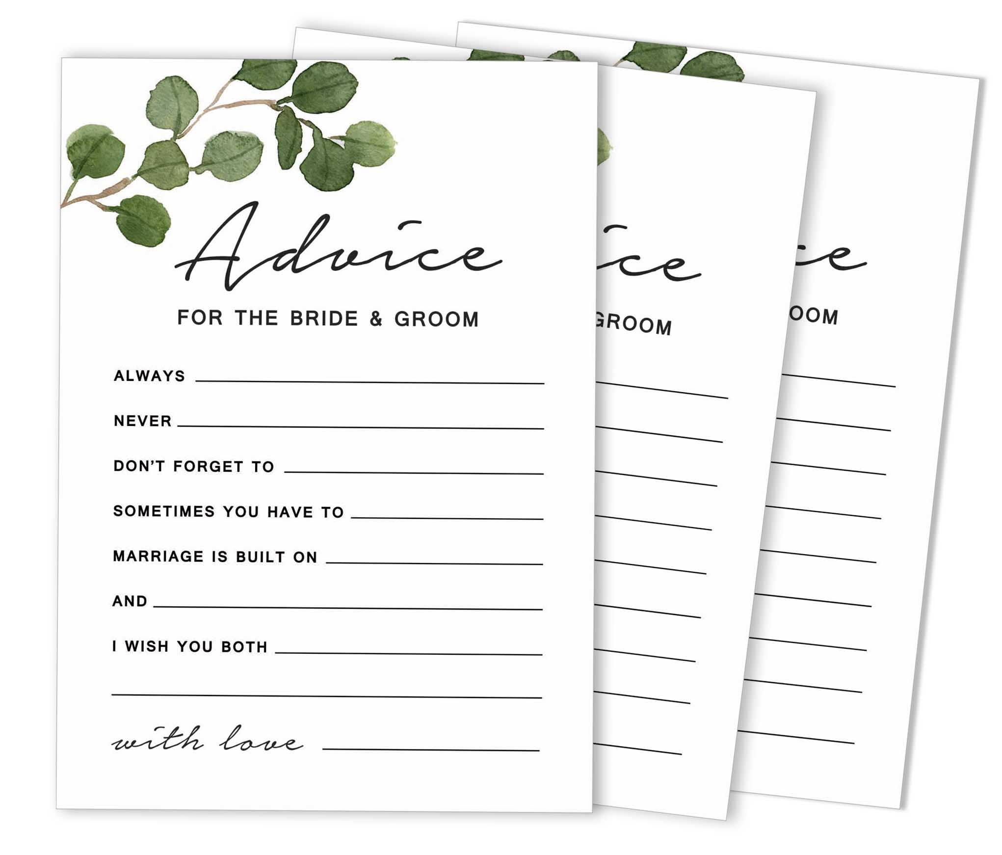 Inkdotpot Pack Of 50 Greenery Advice Cards, Advice & Wishes For The Bride  and Groom, Mr and Mrs Wedding Game Activity 5x7 inches - Walmart.com