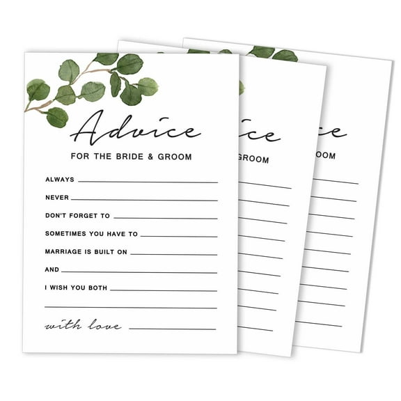 Inkdotpot Pack Of 50 Greenery Advice Cards, Advice & Wishes For The Bride and Groom, Mr and Mrs Wedding Game Activity 5x7 inches