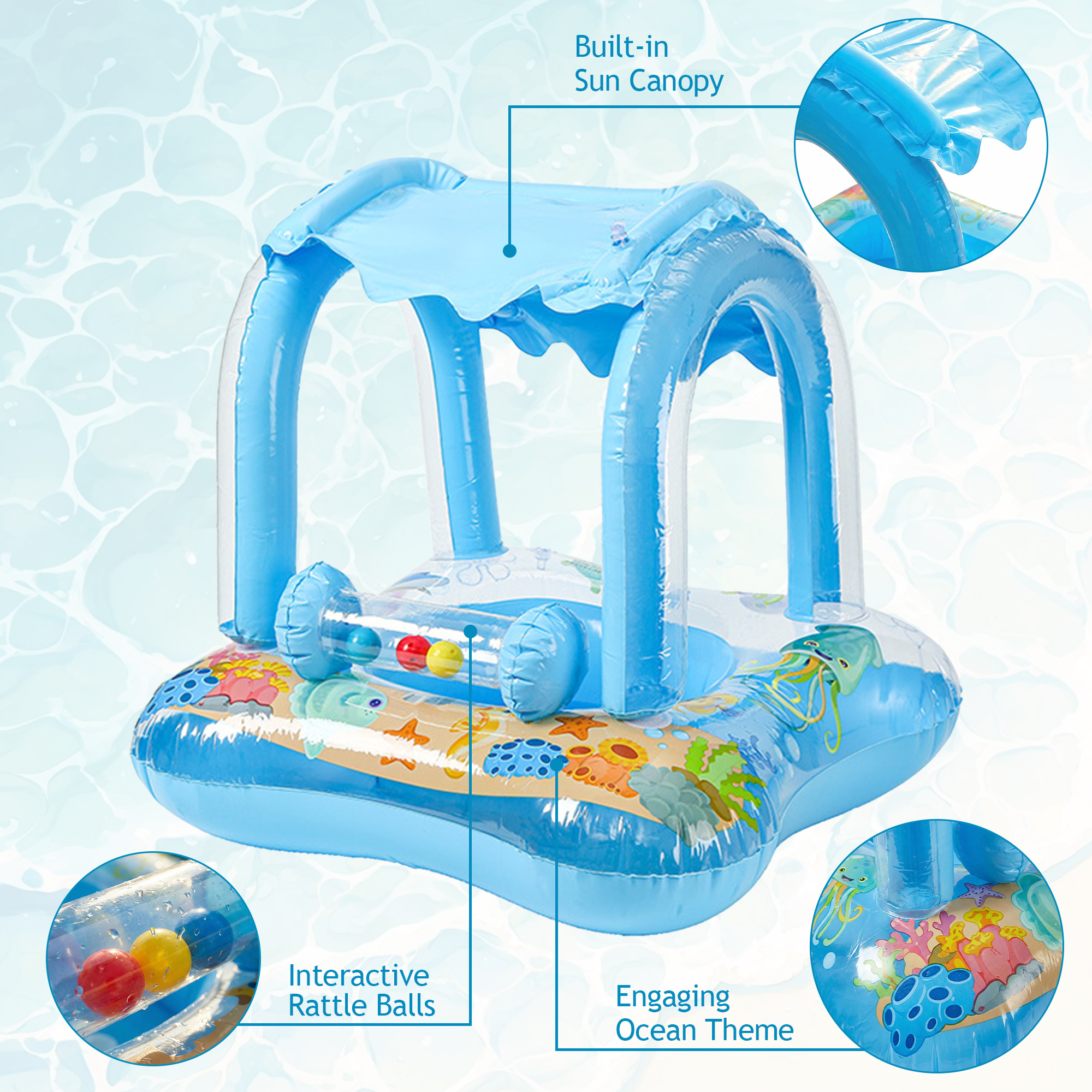 Flynow Baby Pool Float with Canopy and Bell Toy photo 6