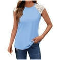 thumbnail image 2 of Tank Tops for Women under $4.98 no boundari Lace Sleeveless Printed Round Neck T-shirt Top Light Blue XL, 2 of 5