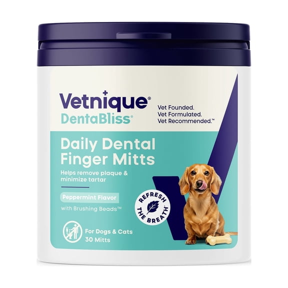 Vetnique Labs Dentabliss Dental Wipes Finger Mitts, for Dogs & Cats, Peppermint, 30 Count