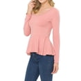 thumbnail image 3 of SSOULM Women's Long Sleeve Stetchy Knit Ruffle Hem Peplum Blouse Top with Plus Size, 3 of 5