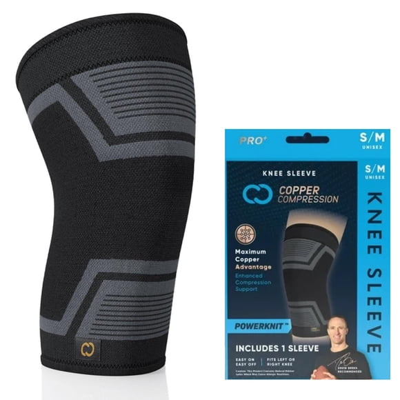 Compression Manchon de Genou en Tricot en Cuivre PowerKnit - Attelle de Soutien Stabilisatrice en Cuivre pour Déchirure du Ménisque, LCA, LCM, Arthrite, Soulagement de la Douleur Articulaire, Course, Sports,