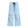 thumbnail image 3 of ZXLBBD Boy's Knit Wide Leg Jogger Sweatpants Gray Drawstring High Waist Solid Color Patch Pocket Loose Streetwear Bottoms Versatile Casual Daily Wear,Light Blue,Size 9 Y-10 Y, 3 of 4