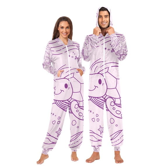 Simple Line Turtle Adult Unisex Onesie Pajamas Slim Fit One Piece Suit Pjs Sleepwear Pajama Jumpsuit